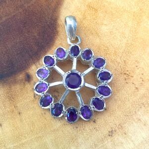Amethyst Gemstone Silver Antique Pendant Sterling Silver